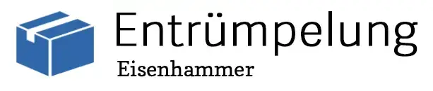 Logo von Entrümpelung Eisenhammer in Kaarst mit blauem Karton-Symbol und Schriftzug für professionelle Haushaltsauflösungen, Wohnungsräumungen und fachgerechte Entsorgung